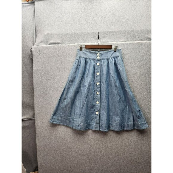 Talbots Womens Light Denim Button-Front A-Line Skirt Size 6 100% Cotton Casual S - Picture 2 of 7